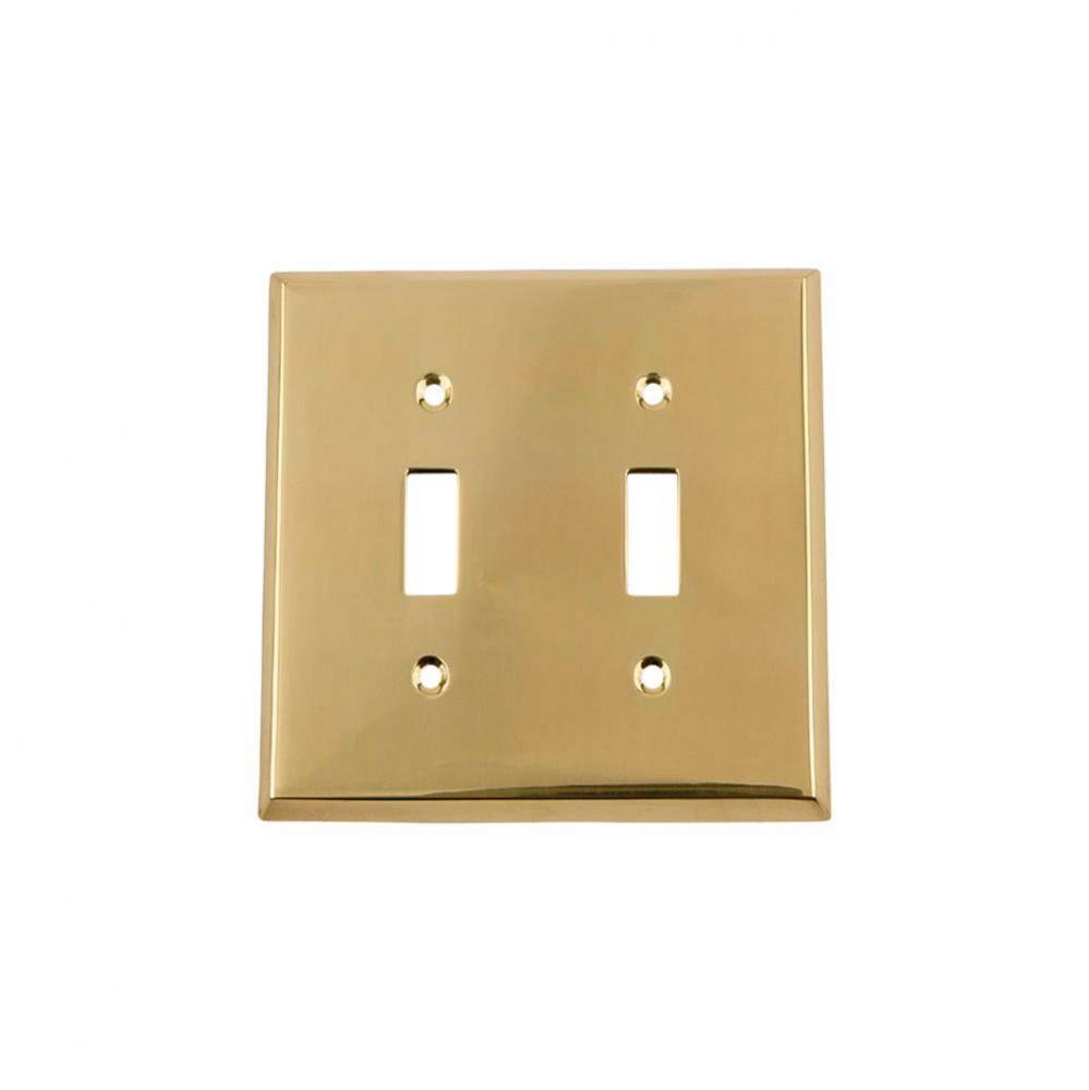 Nostalgic Warehouse New York Switch Plate with Double Toggle in Polished Brass