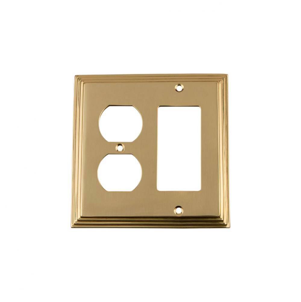 Nostalgic Warehouse Deco Switch Plate with Rocker and Outlet in Polished Brass
