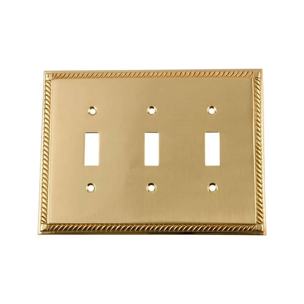 Nostalgic Warehouse Rope Switch Plate with Triple Toggle in Polished Brass