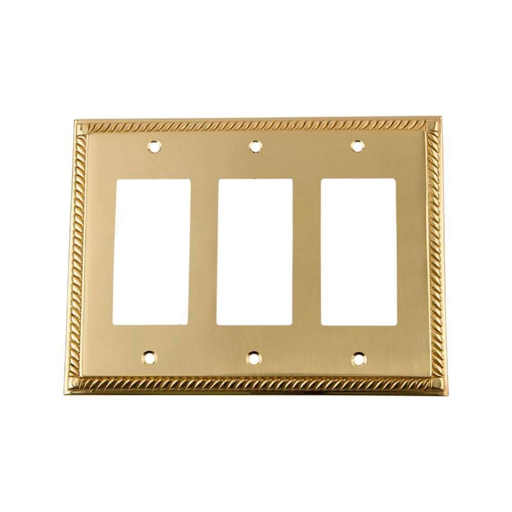 Nostalgic Warehouse Rope Switch Plate with Triple Rocker in Polished Brass