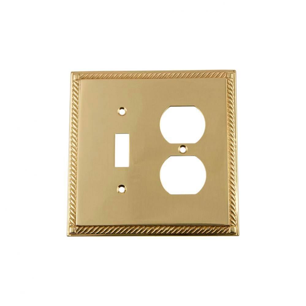 Nostalgic Warehouse Rope Switch Plate with Toggle and Outlet in Polished Brass