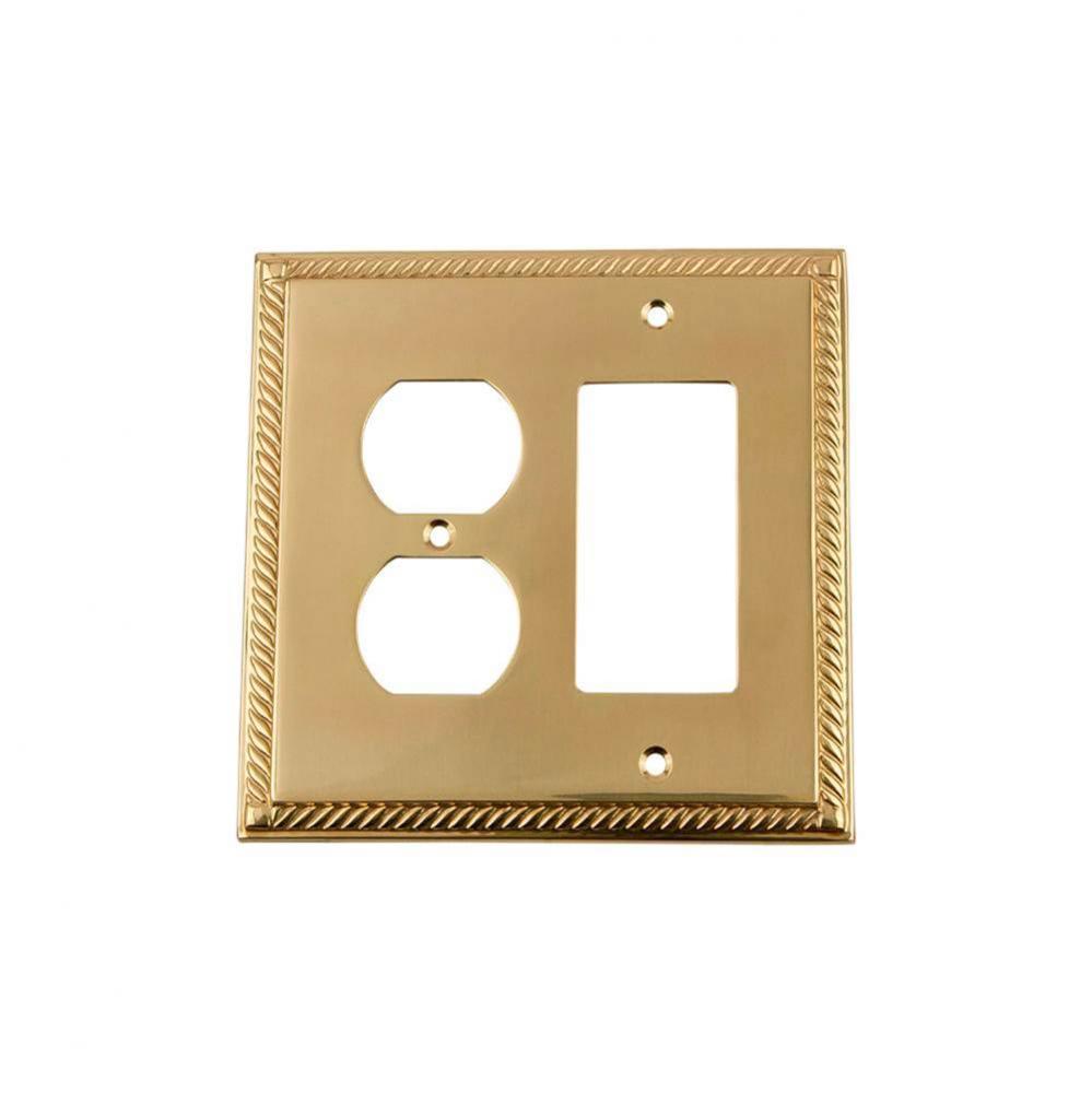 Nostalgic Warehouse Rope Switch Plate with Rocker and Outlet in Polished Brass