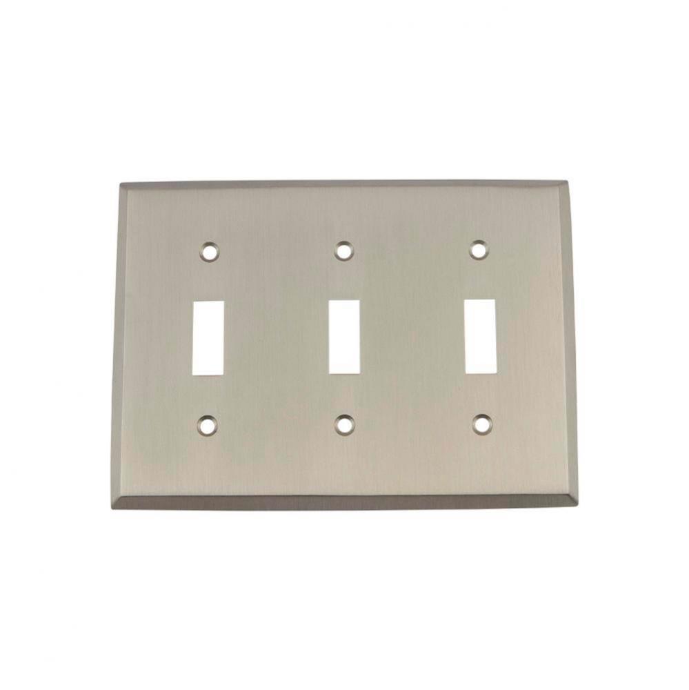 Nostalgic Warehouse New York Switch Plate with Triple Toggle in Satin Nickel