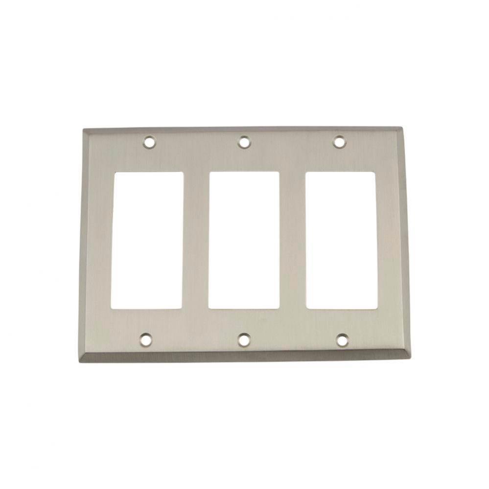 Nostalgic Warehouse New York Switch Plate with Triple Rocker in Satin Nickel