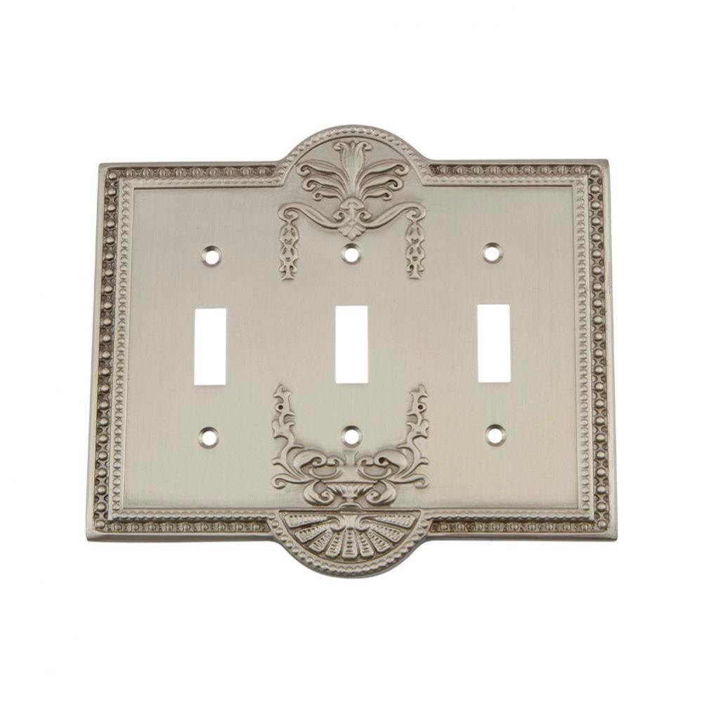 Nostalgic Warehouse Meadows Switch Plate with Triple Toggle in Satin Nickel