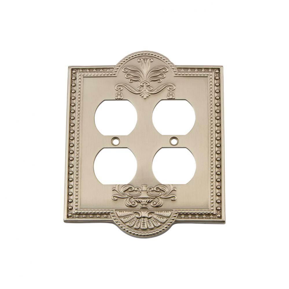 Nostalgic Warehouse Meadows Switch Plate with Double Outlet in Satin Nickel