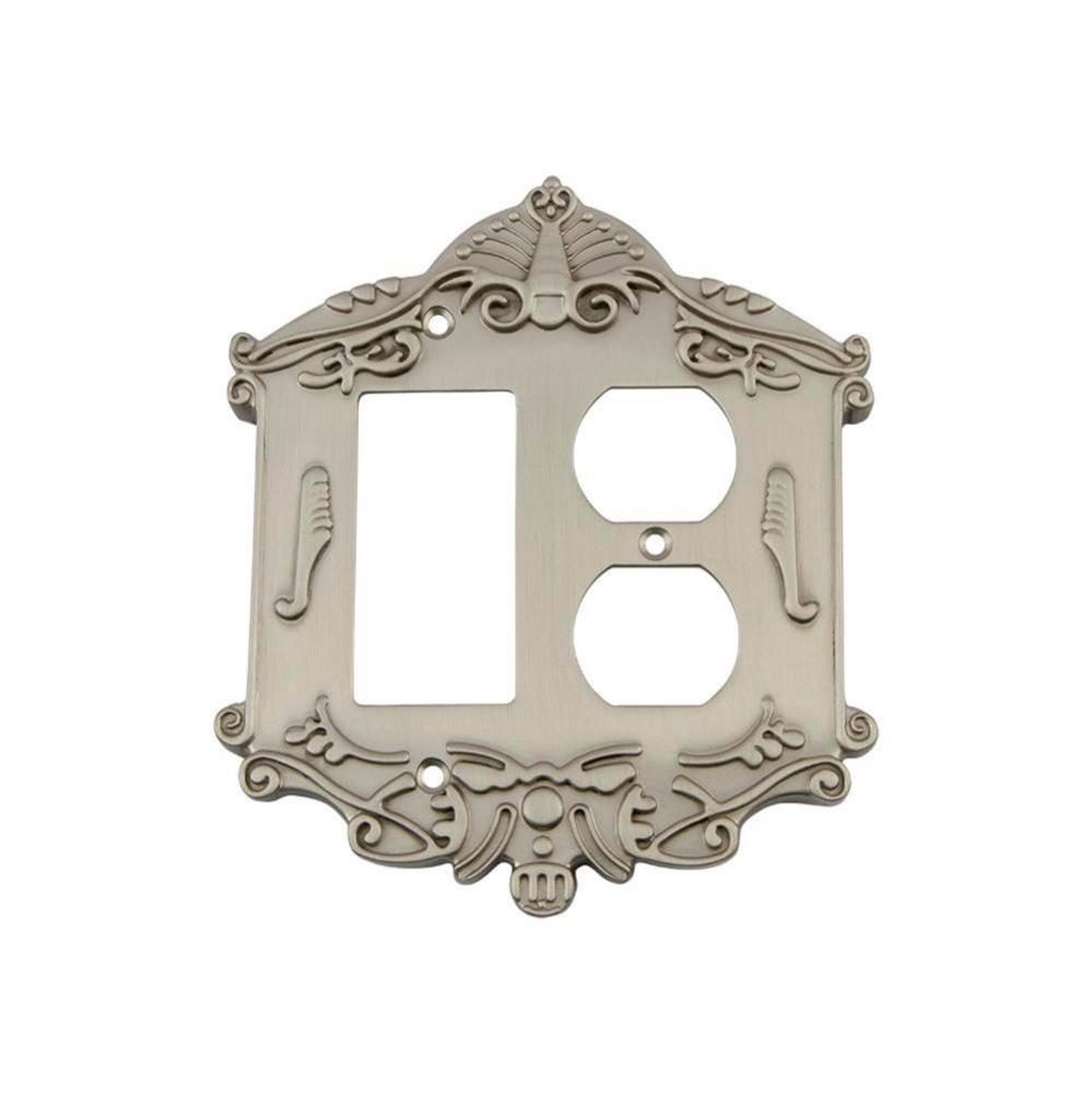 Nostalgic Warehouse Victorian Switch Plate with Rocker and Outlet in Satin Nickel
