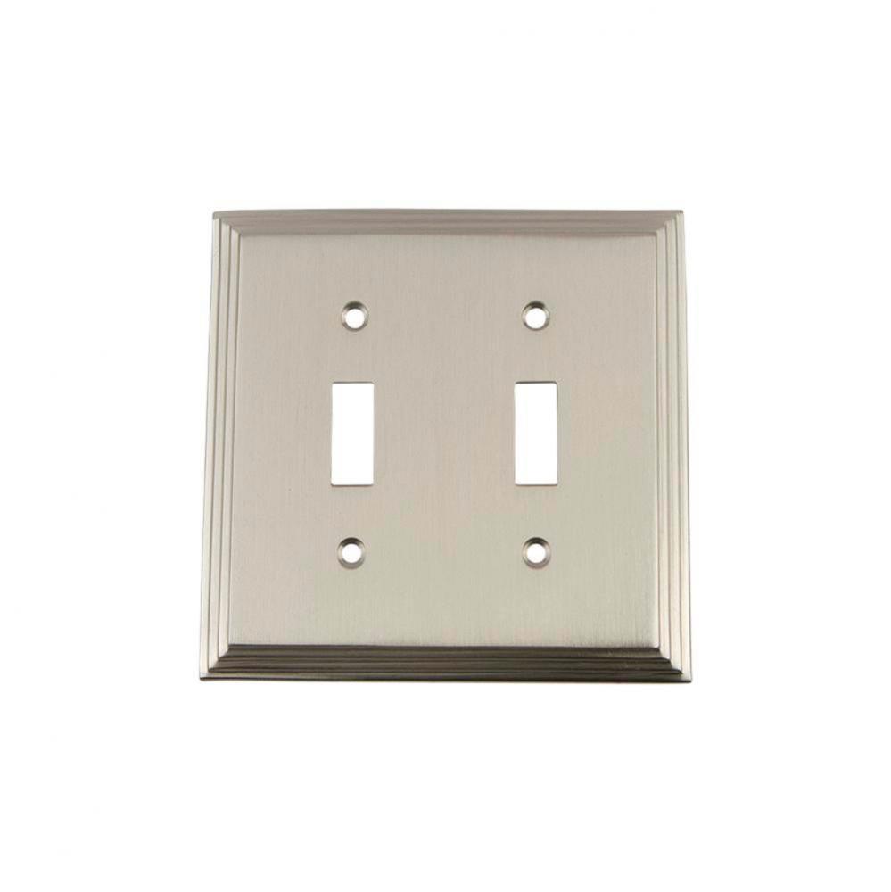 Nostalgic Warehouse Deco Switch Plate with Double Toggle in Satin Nickel