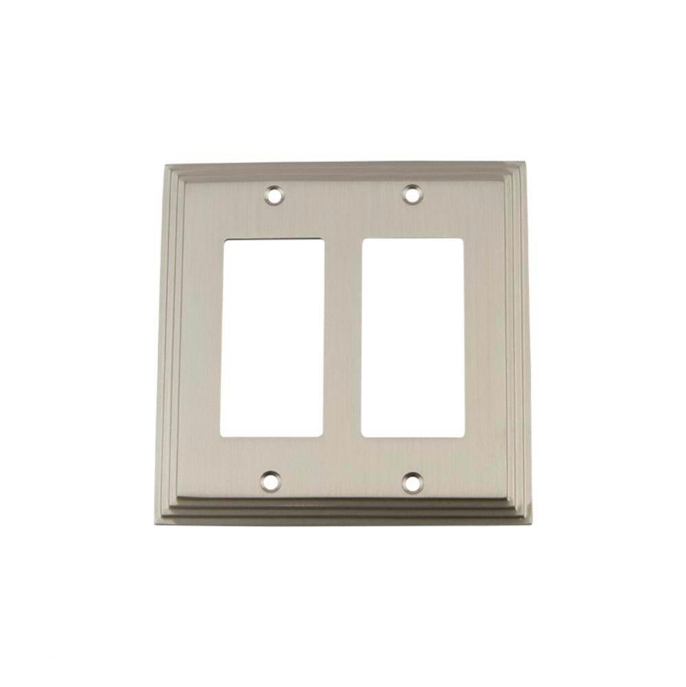 Nostalgic Warehouse Deco Switch Plate with Double Rocker in Satin Nickel
