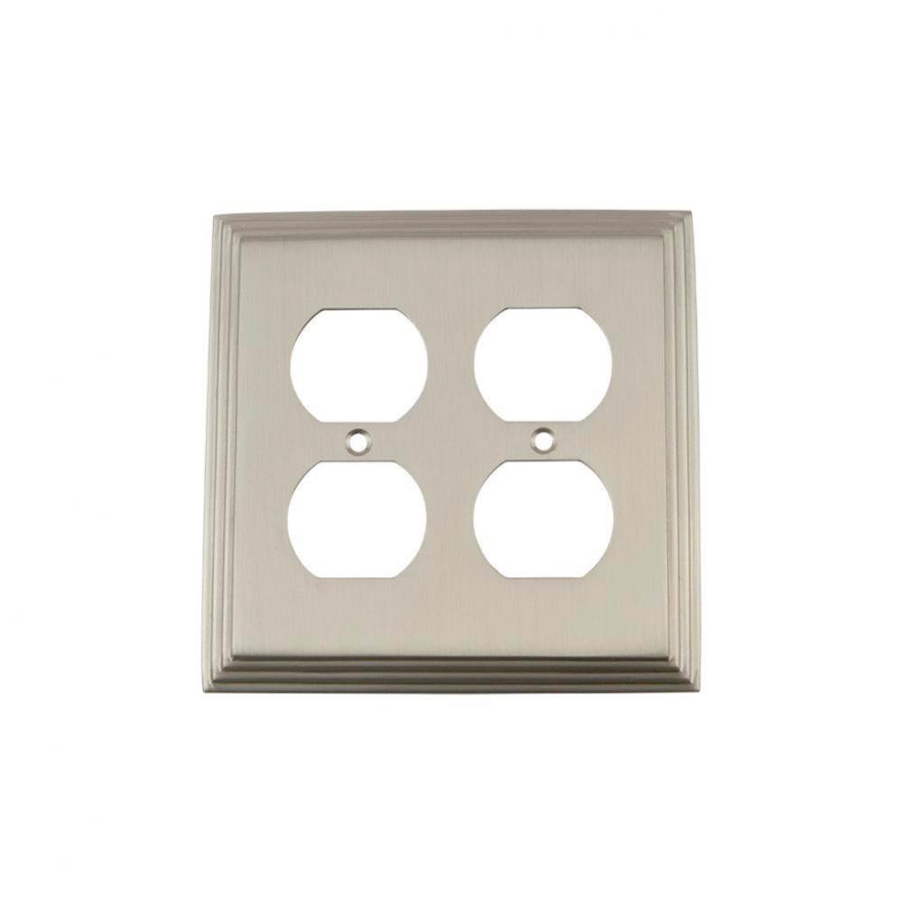Nostalgic Warehouse Deco Switch Plate with Double Outlet in Satin Nickel