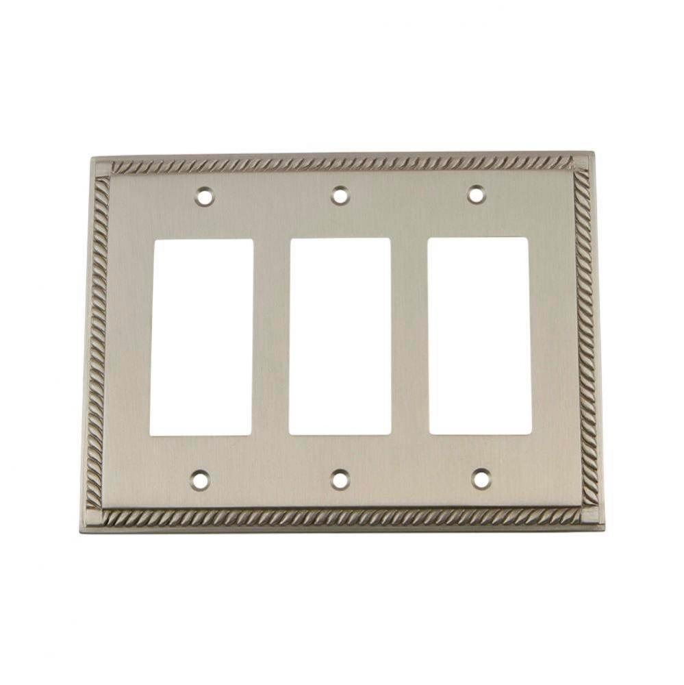 Nostalgic Warehouse Rope Switch Plate with Triple Rocker in Satin Nickel