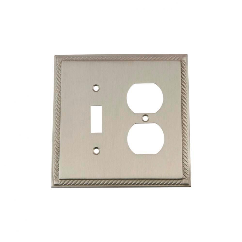 Nostalgic Warehouse Rope Switch Plate with Toggle and Outlet in Satin Nickel