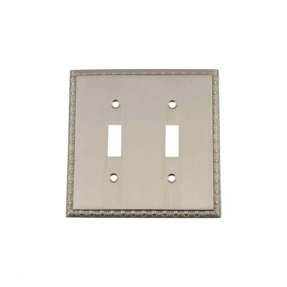 Nostalgic Warehouse Egg & Dart Switch Plate with Double Toggle in Satin Nickel