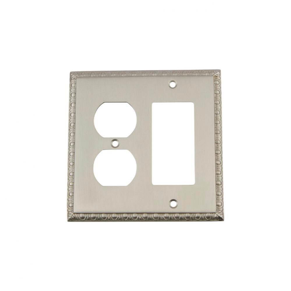 Nostalgic Warehouse Egg & Dart Switch Plate with Rocker and Outlet in Satin Nickel