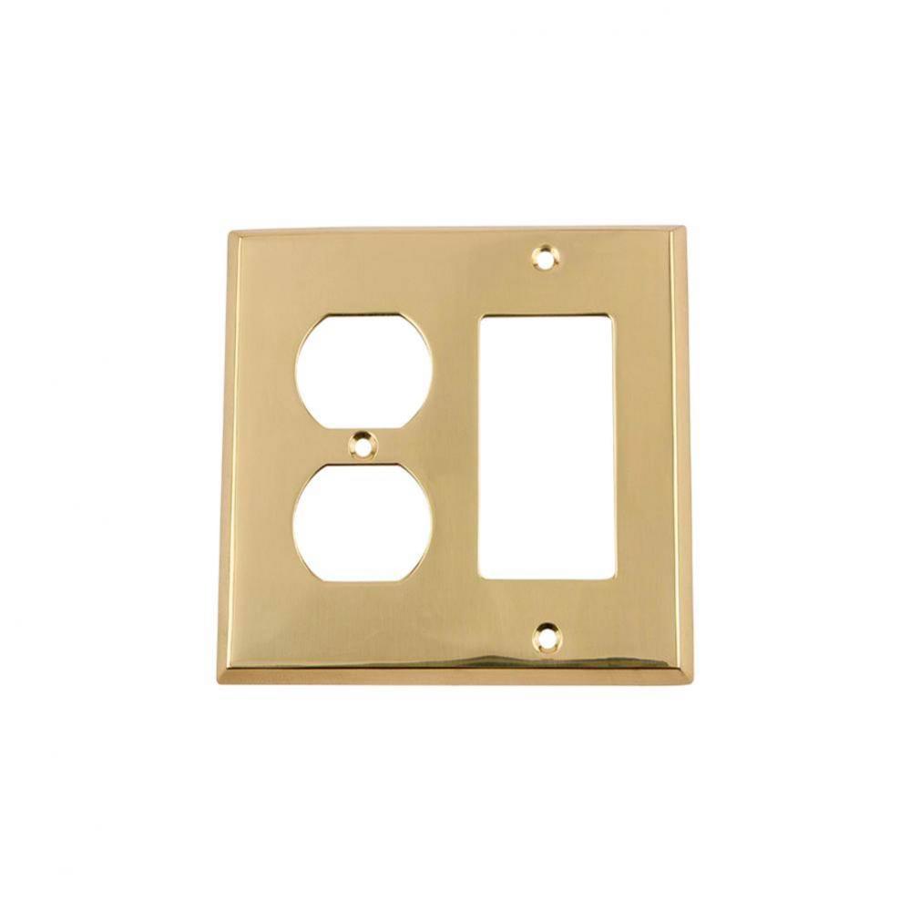 Nostalgic Warehouse New York Switch Plate with Rocker and Outlet in Unlacquered Brass