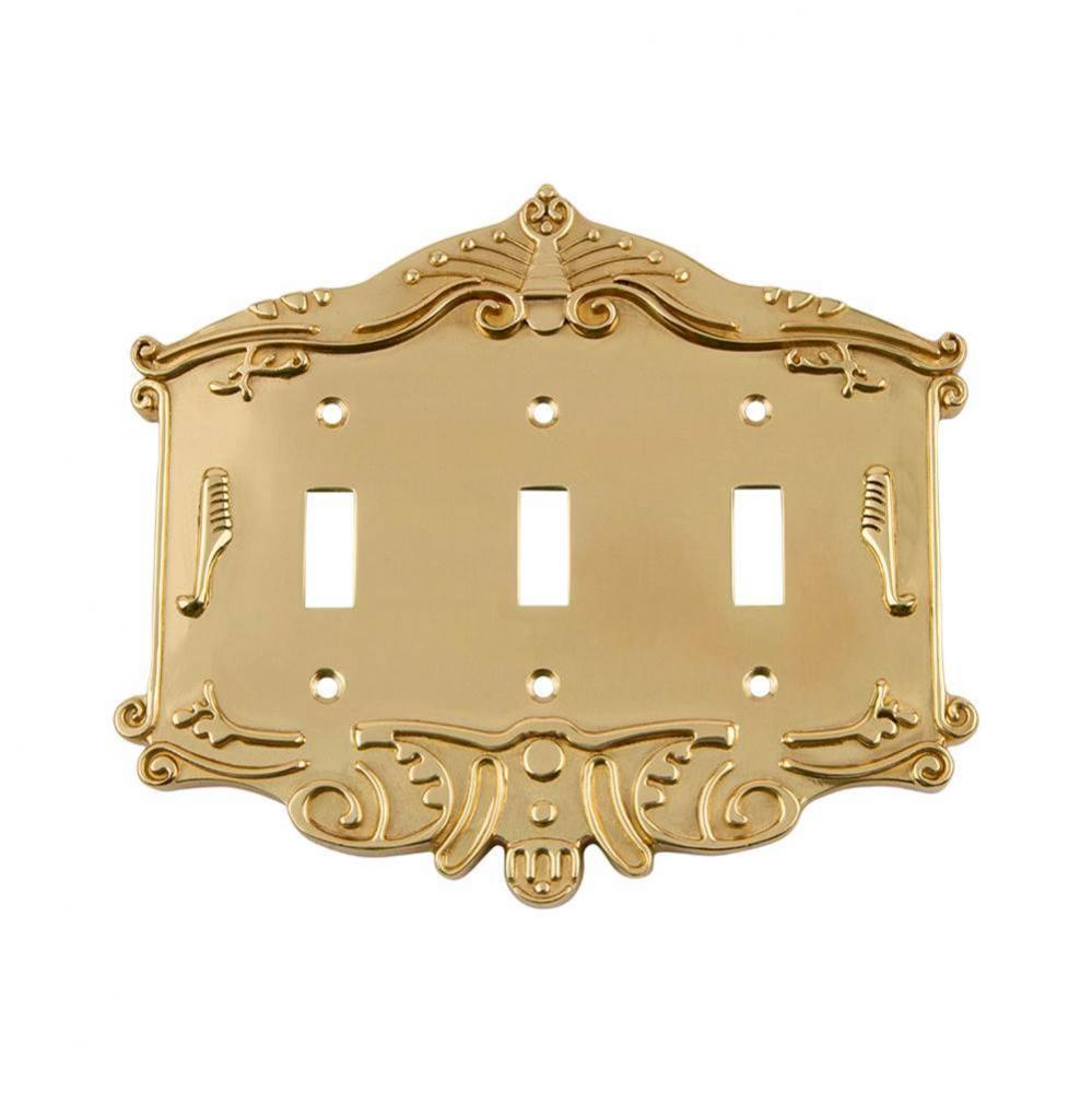 Nostalgic Warehouse Victorian Switch Plate with Triple Toggle in Unlacquered Brass