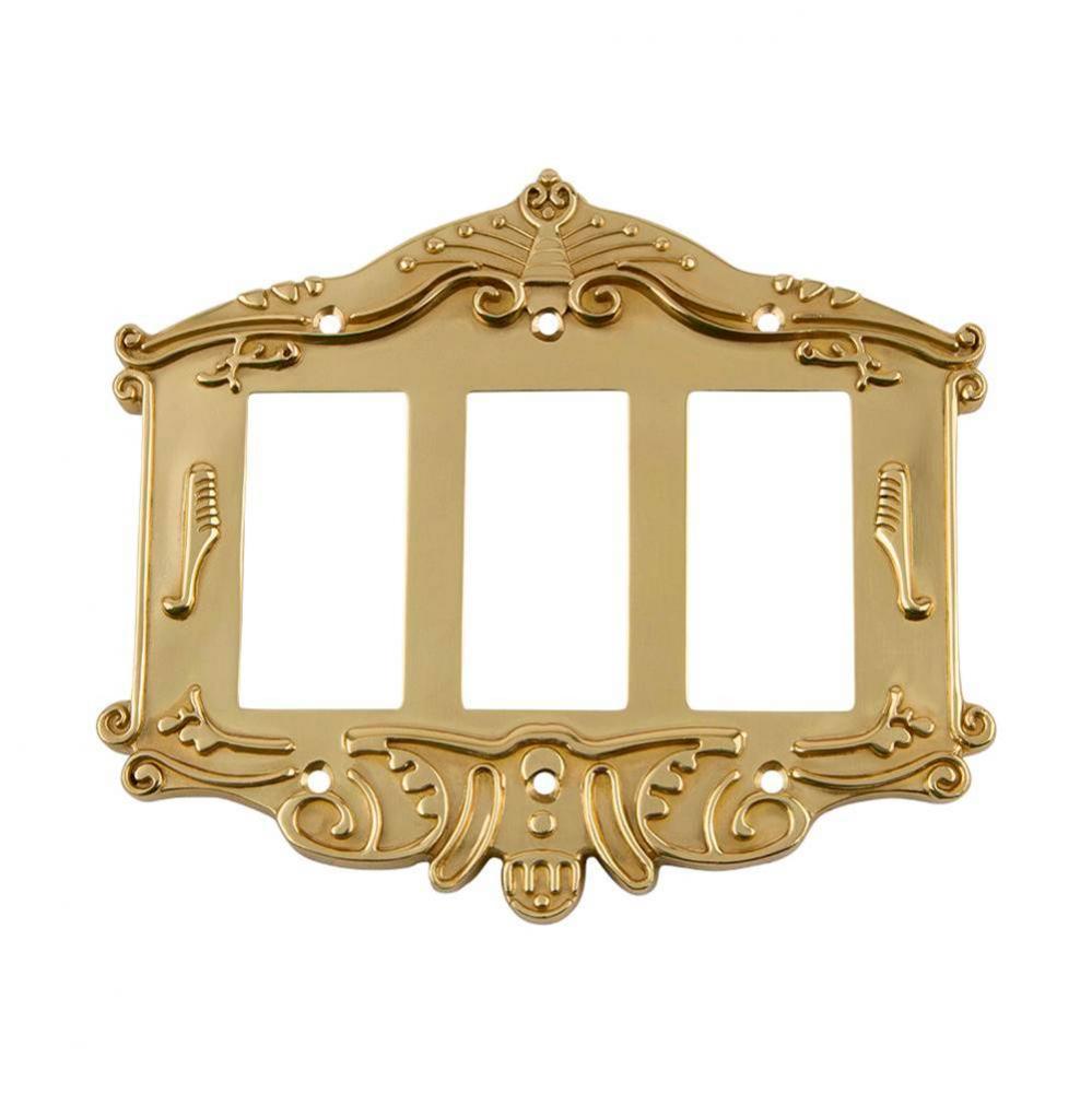 Nostalgic Warehouse Victorian Switch Plate with Triple Rocker in Unlacquered Brass