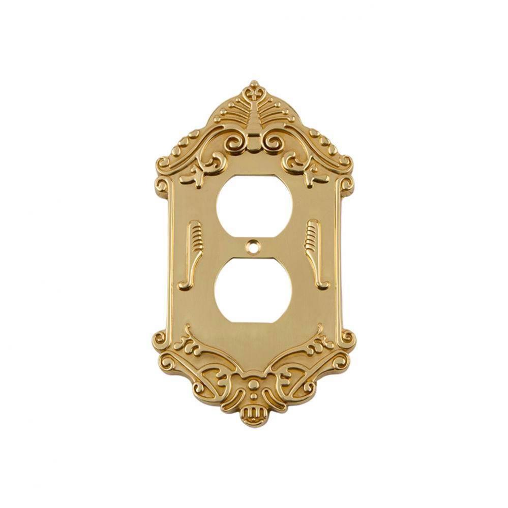 Nostalgic Warehouse Victorian Switch Plate with Outlet in Unlacquered Brass