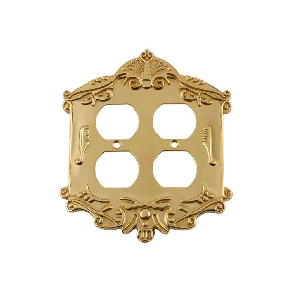 Nostalgic Warehouse Victorian Switch Plate with Double Outlet in Unlacquered Brass
