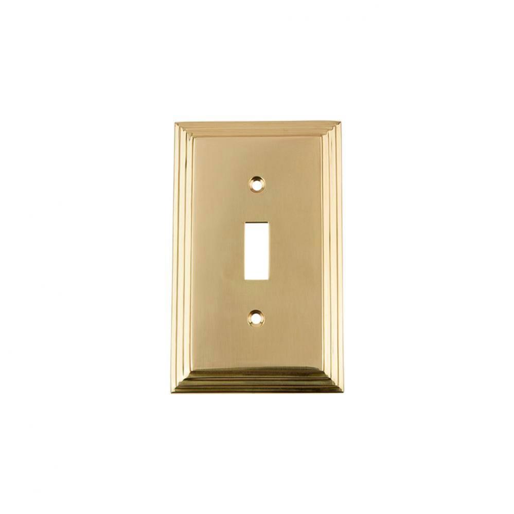 Nostalgic Warehouse Deco Switch Plate with Single Toggle in Unlacquered Brass