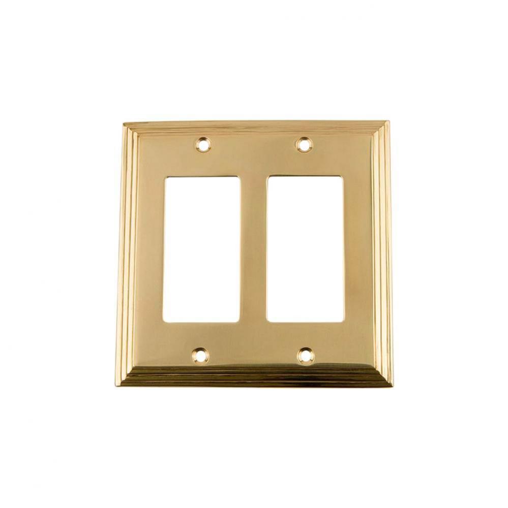 Nostalgic Warehouse Deco Switch Plate with Double Rocker in Unlacquered Brass