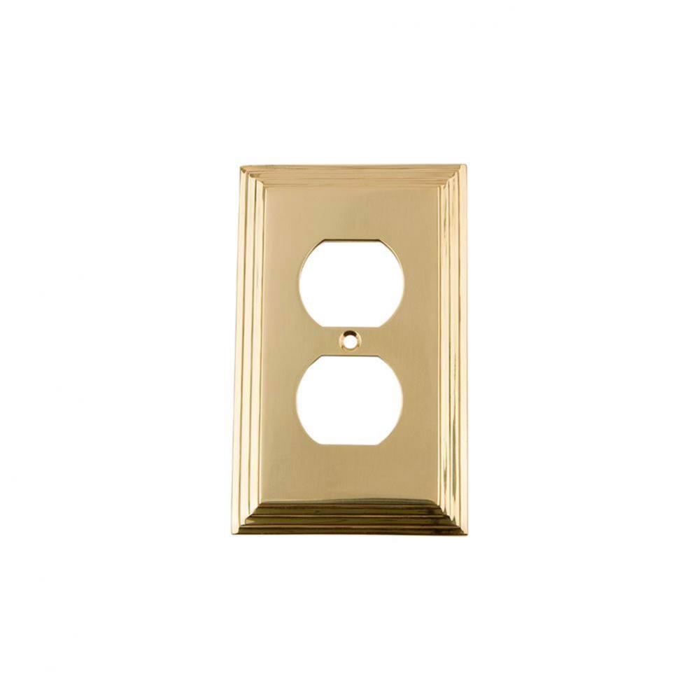 Nostalgic Warehouse Deco Switch Plate with Outlet in Unlacquered Brass