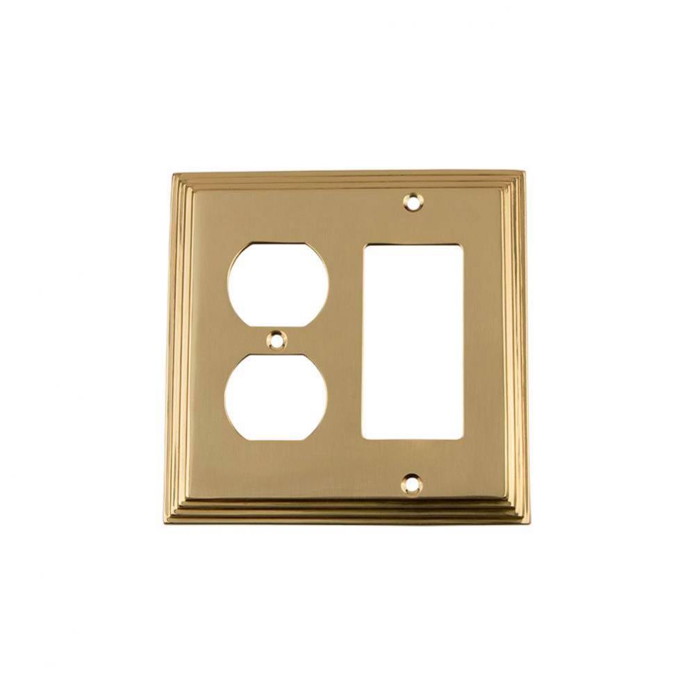 Nostalgic Warehouse Deco Switch Plate with Rocker and Outlet in Unlacquered Brass