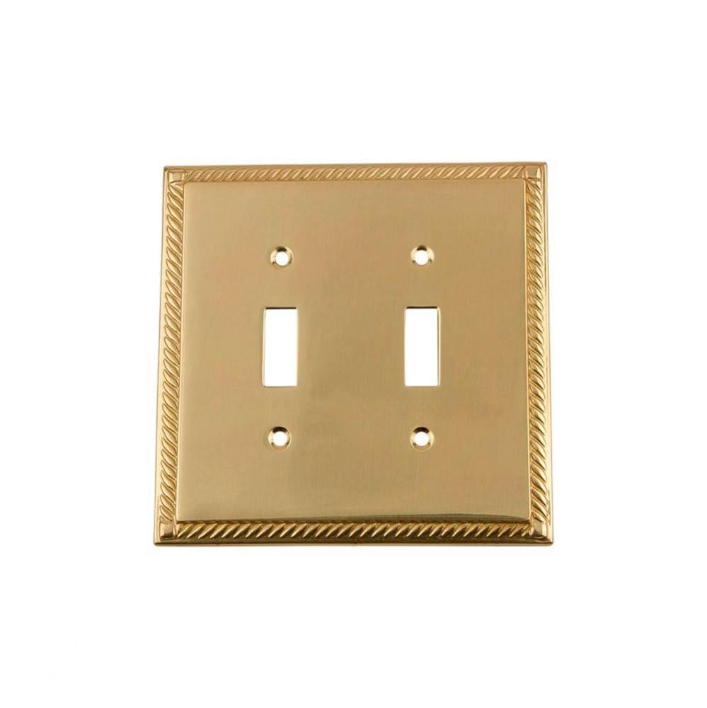 Nostalgic Warehouse Rope Switch Plate with Double Toggle in Unlacquered Brass