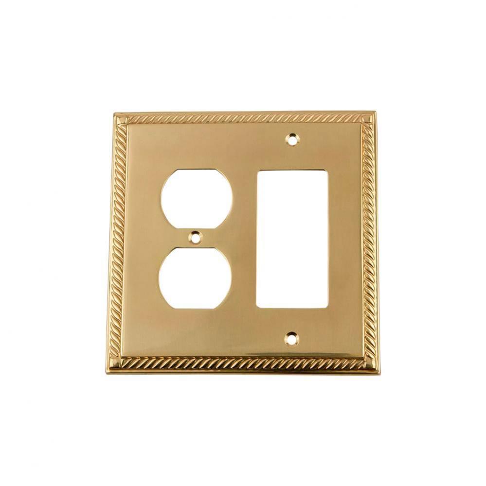 Nostalgic Warehouse Rope Switch Plate with Rocker and Outlet in Unlacquered Brass