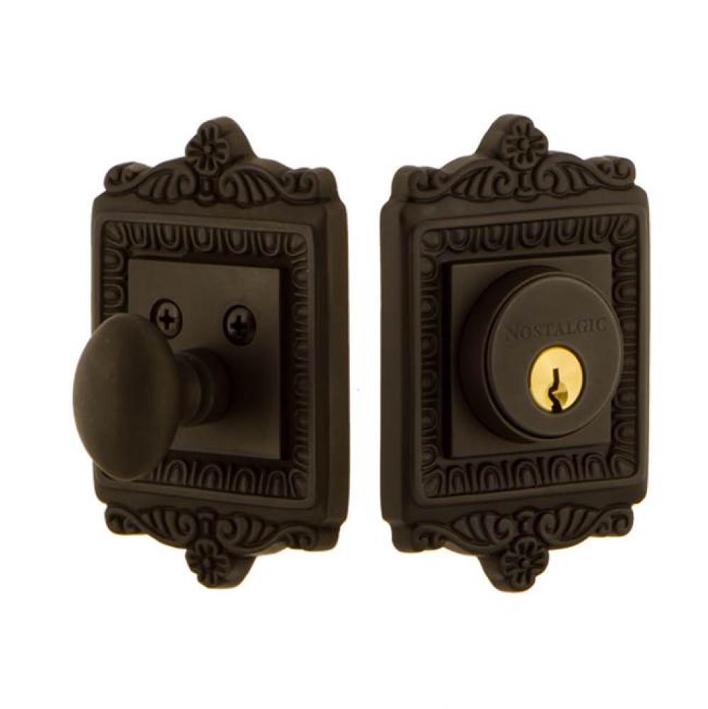 Nostalgic Warehouse Egg & Dart Plate Single Cylinder Deadbolt in Oil-Rubbed Bronze