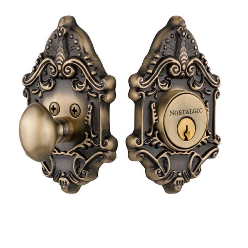 Nostalgic Warehouse Victorian Plate Single Cylinder Deadbolt in Antique Brass