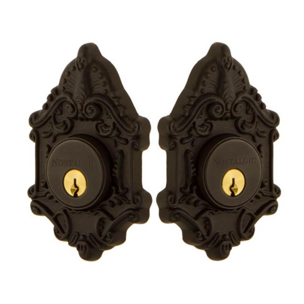 Nostalgic Warehouse Victorian Plate Double Cylinder Deadbolt in Oil-Rubbed Bronze