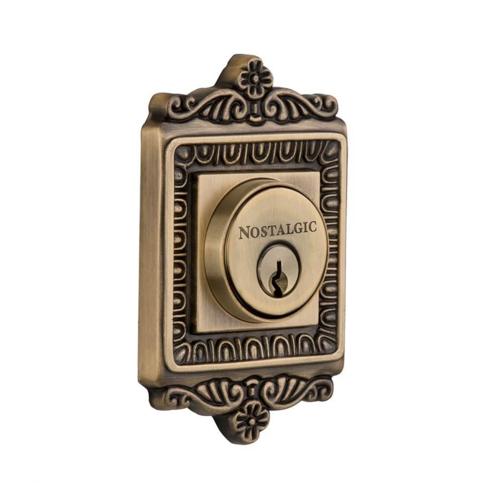 Nostalgic Warehouse Egg & Dart Plate Double Cylinder Deadbolt in Antique Brass