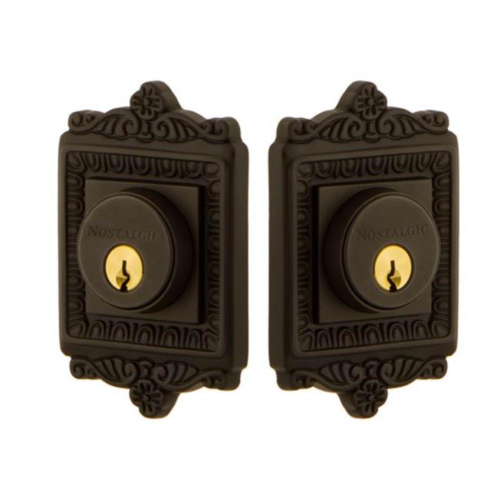 Nostalgic Warehouse Egg & Dart Plate Double Cylinder Deadbolt in Oil-Rubbed Bronze