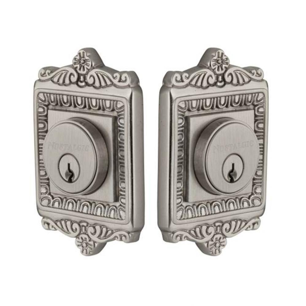 Nostalgic Warehouse Egg & Dart Plate Double Cylinder Deadbolt in Satin Nickel