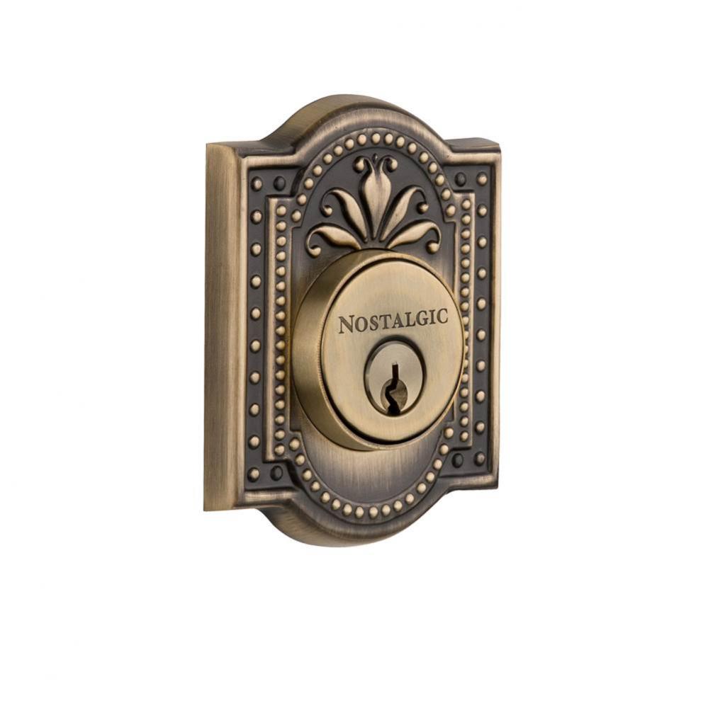 Nostalgic Warehouse Meadows Plate Double Cylinder Deadbolt in Antique Brass