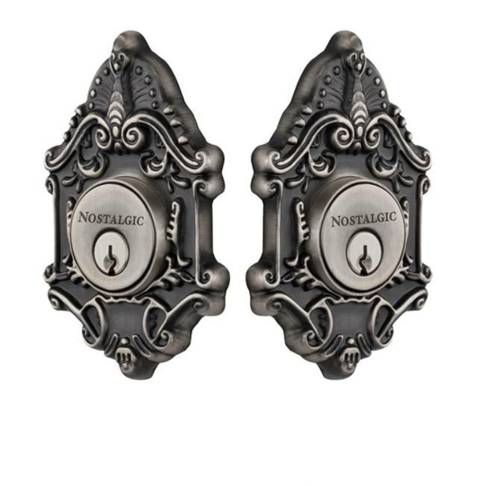 Nostalgic Warehouse Victorian Plate Double Cylinder Deadbolt in Antique Pewter