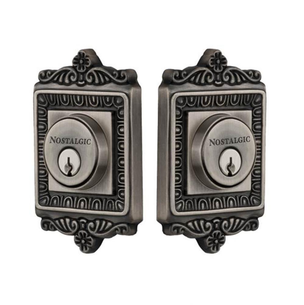 Nostalgic Warehouse Egg & Dart Plate Double Cylinder Deadbolt in Antique Pewter