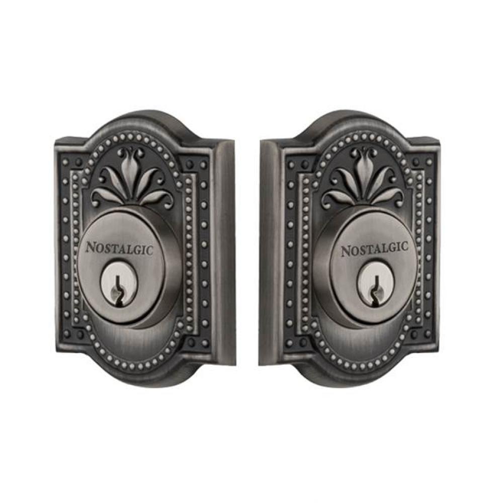 Nostalgic Warehouse Meadows Plate Double Cylinder Deadbolt in Antique Pewter