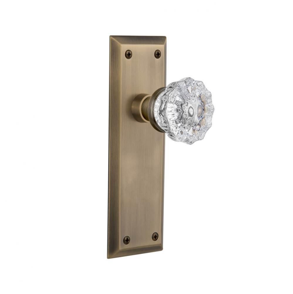 Nostalgic Warehouse New York Plate Privacy Crystal Glass Door Knob in Antique Brass