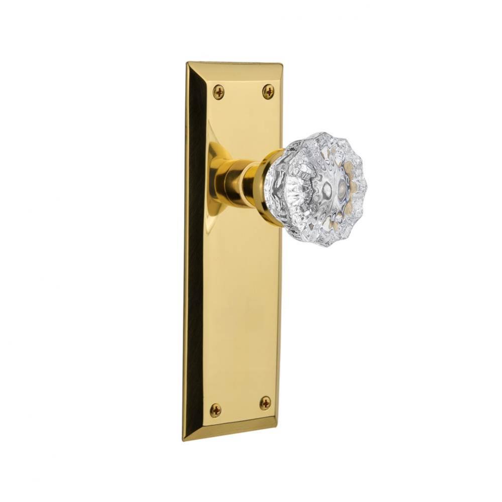 Nostalgic Warehouse New York Plate Privacy Crystal Glass Door Knob in Polished Brass