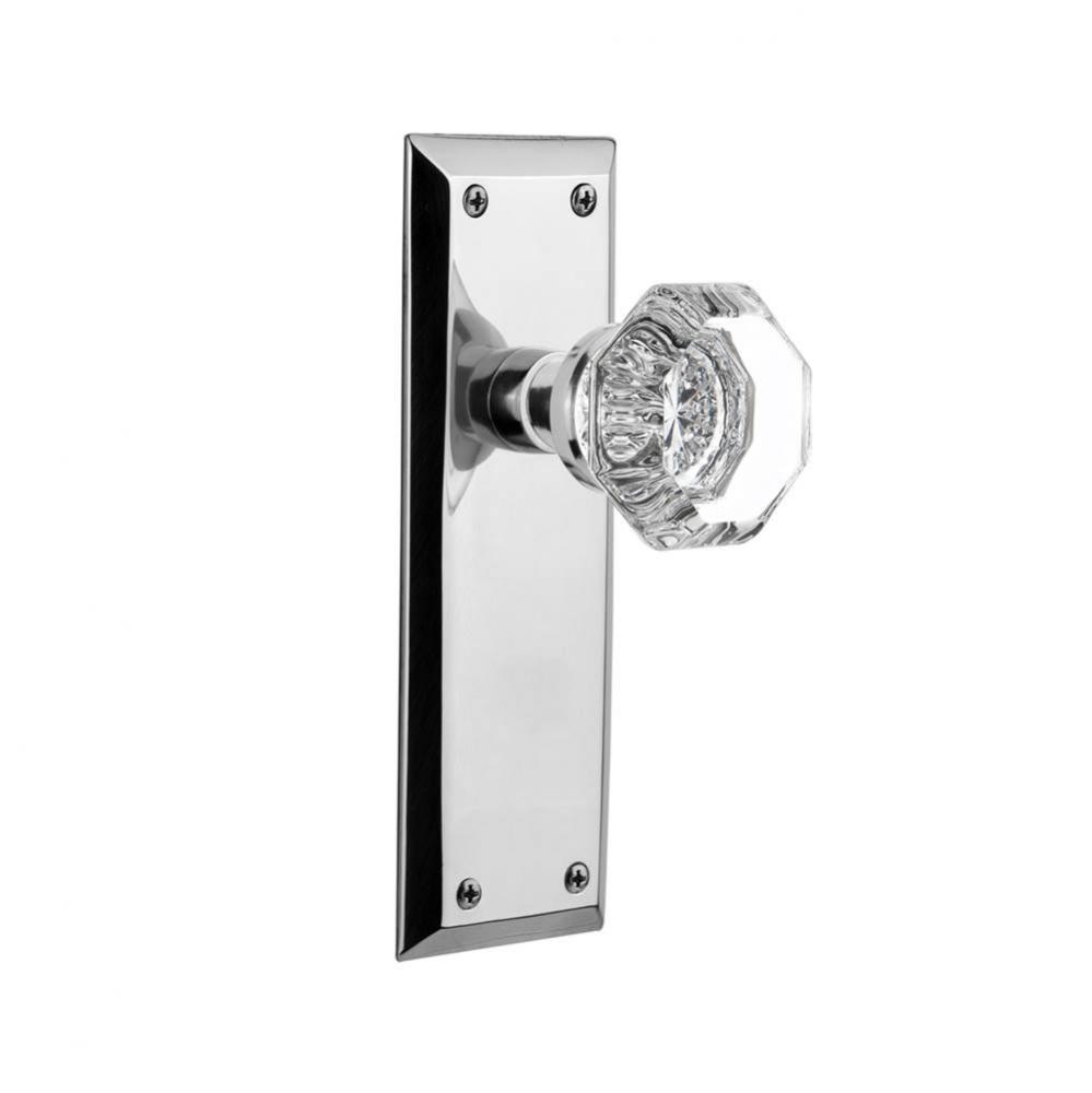 Nostalgic Warehouse New York Plate Privacy Waldorf Door Knob in Bright Chrome