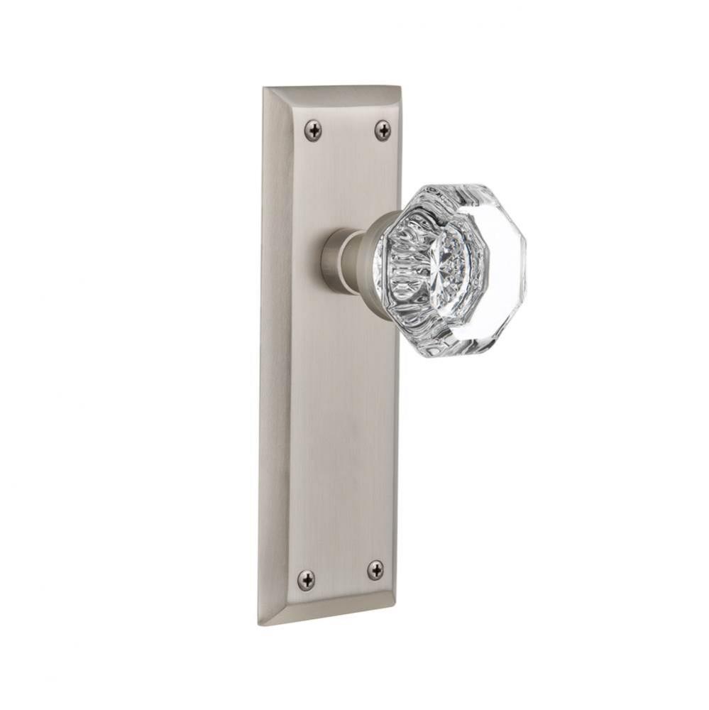 Nostalgic Warehouse New York Plate Privacy Waldorf Door Knob in Satin Nickel