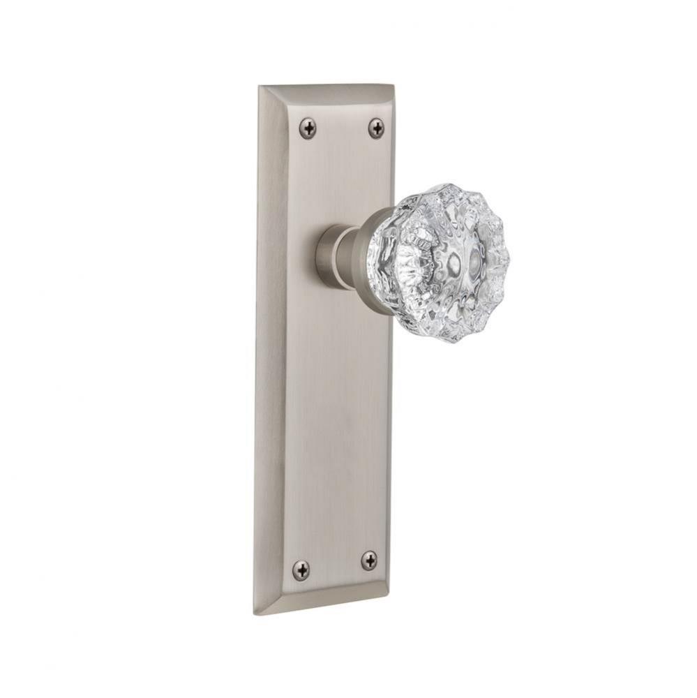 Nostalgic Warehouse New York Plate Double Dummy Crystal Glass Door Knob in Satin Nickel