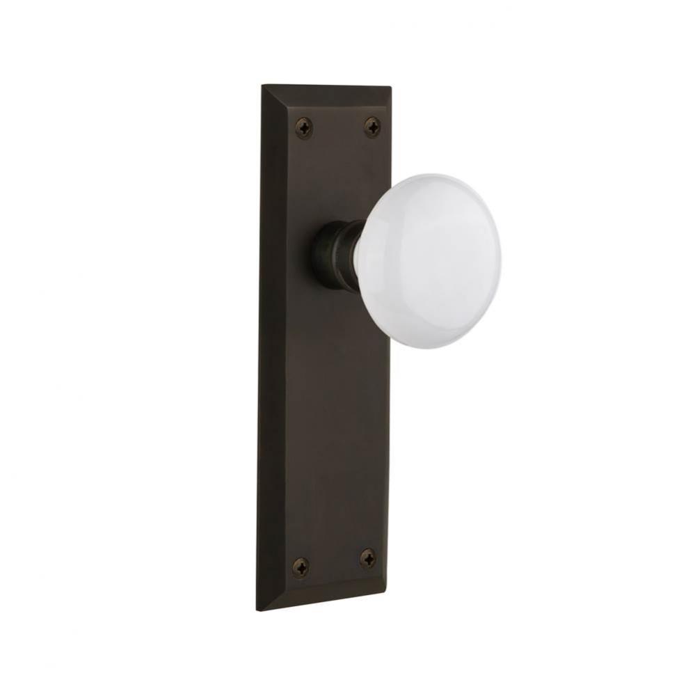 Nostalgic Warehouse New York Plate Double Dummy White Porcelain Door Knob in Oil-Rubbed Bronze