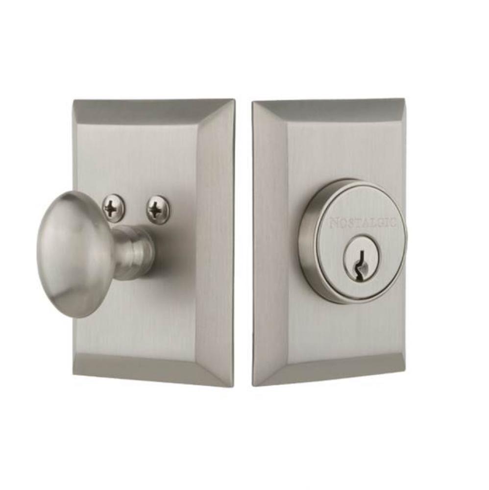 Nostalgic Warehouse New York Plate Single Cylinder Deadbolt in Satin Nickel