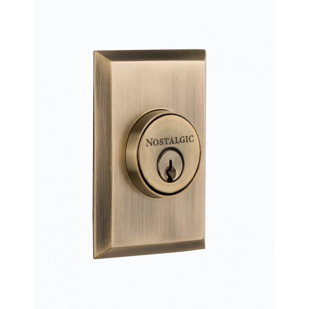 Nostalgic Warehouse New York Plate Double Cylinder Deadbolt in Antique Brass