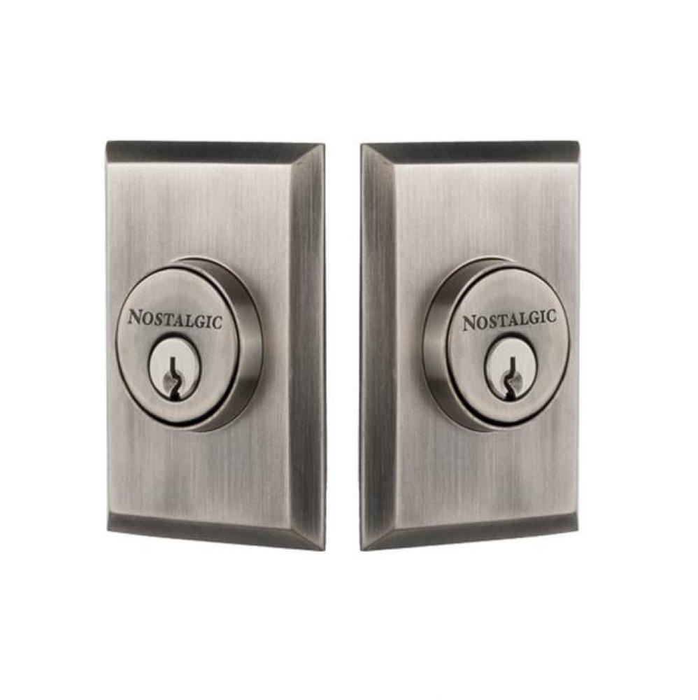 Nostalgic Warehouse New York Plate Double Cylinder Deadbolt in Antique Pewter