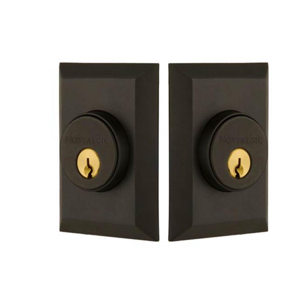 Nostalgic Warehouse New York Plate Double Cylinder Deadbolt in Oil-Rubbed Bronze