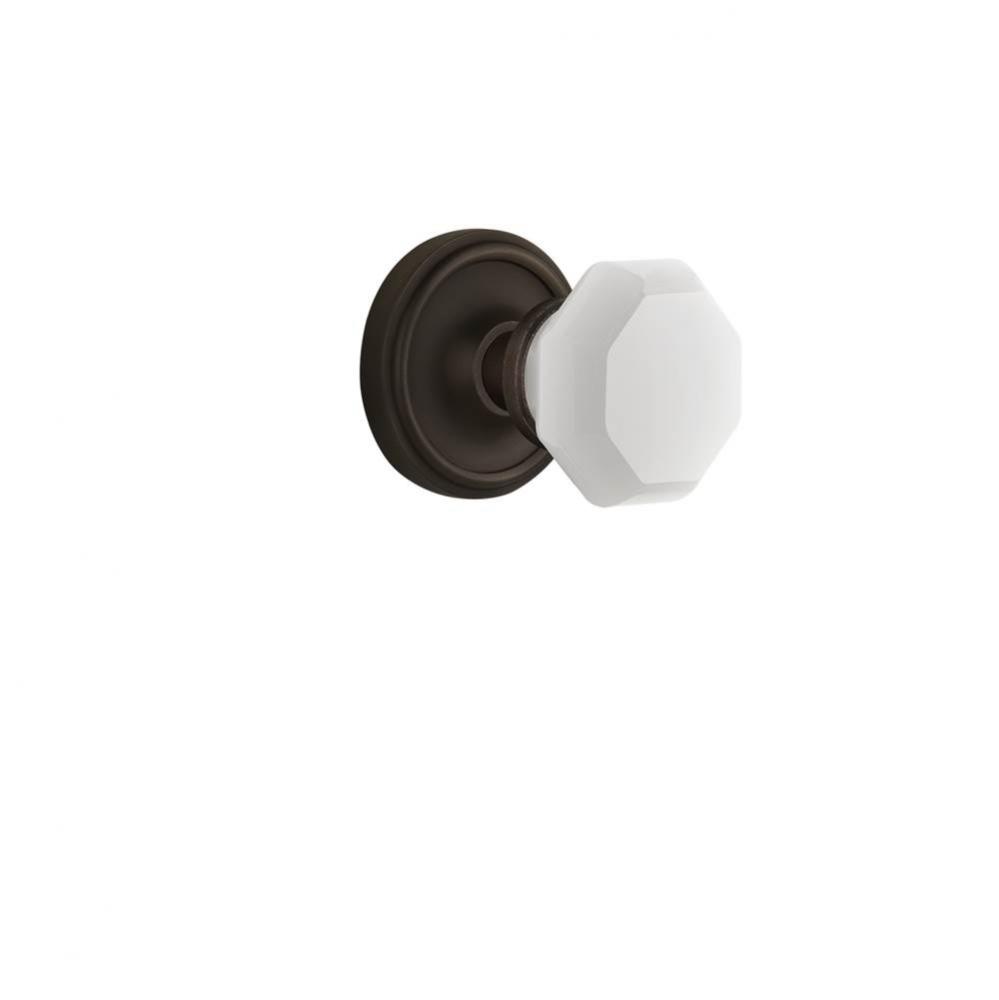 Nostalgic Warehouse Classic Rosette Passage Waldorf White Milk Glass Knob in Oil-Rubbed Bronze